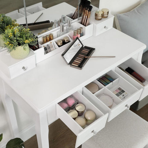 Rootz Dressing Table - Dressing Table With Folding Mirror - Country House Style - Makeup Desk - Vanity Mirror Desk - Vanity Table - MDF - Pinewood - Rubberwood - White - 80 x 40 x 137.5 (L x W x H)