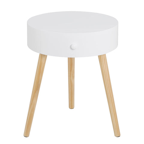 Rootz Round Bedside Table - Nightstand - Side Table - Accent Furniture - Bedroom Stand - Storage Unit - White - 38x47x38 cm