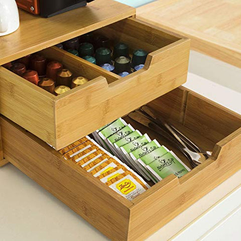 Rootz Coffee Machine Stand & Coffee Pod Capsule Teabags Box Holder Organizer with 2 Drawers