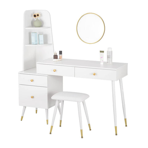 Rootz Dressing Table Set - Vanity Desk - Cosmetic Stand - Makeup Counter - Beauty Station - Grooming Desk - Prep Table - White - 44.1x18.5x9.4 inches