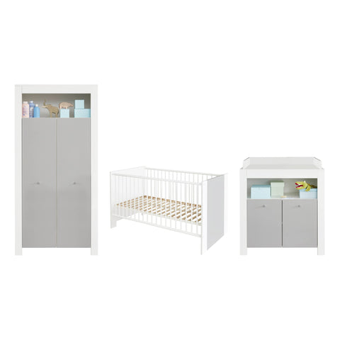 Rootz Baby Room Set - Nursery - Infant Furniture Collection - Baby Room Combo - Newborn Suite - Crib Kit - Toddler Room Grouping - Light Grey and White - 215 x 186 x 69 cm