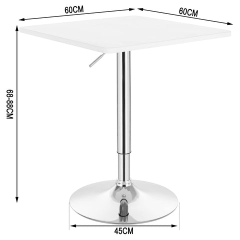 Rootz Bar Table - Bistro Stand, Counter Desk, Dining Surface, Cocktail Station, Kitchen Island, Party Platform - White - 60x60 cm