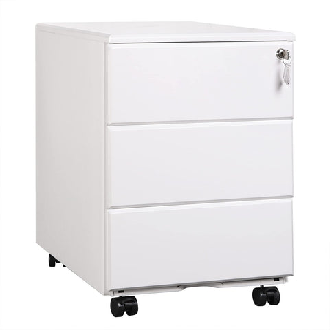Rootz Rollcontainer - Office Drawer Unit - Filing Cabinet - Storage Cart - Document Organizer - Mobile Pedestal - Steel Chest - White - 24.8 x 22.4 x 18.5 inches