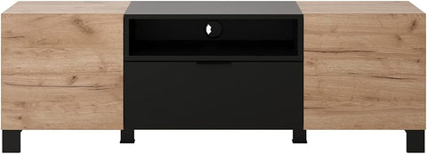 Rootz TV-Lowboard - Elegant Entertainment Stand - Media Console in Tobacco - Kraft Oak/Black - 144x47x40 cm