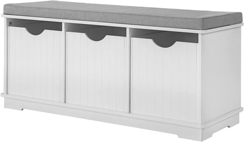 Rootz Storage Bench with 3 Drawers & Removable Seat Cushion - Shoe Storage Cabinet - White
