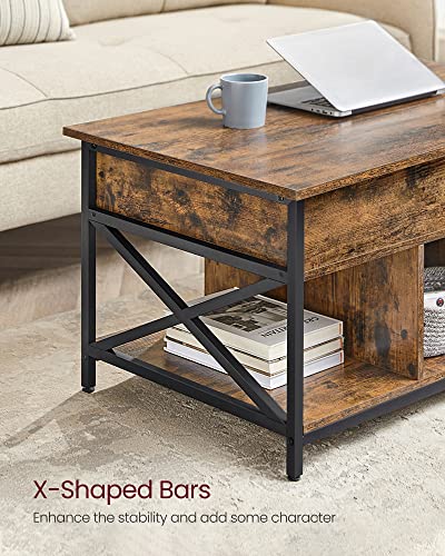 Rootz Coffee Table - Height-adjustable Table - Lift-top Coffee Table - Convertible Coffee Table - Multi-functional Table - Versatile Coffee Table - Vintage Brown-black - 60 x 100 x (48-62) cm