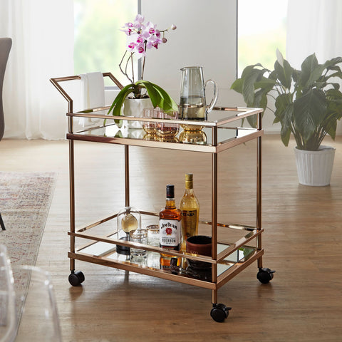 Rootz Serving trolley - Kitchen trolley - Side table - On wheels - Glass top - Dark Gold - Steel - 65.5 x 45 x 84 cm