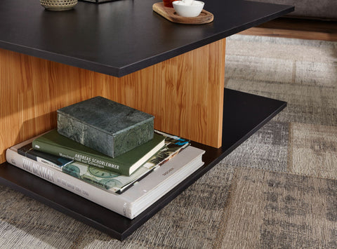 Rootz Coffee Table - Anthracite & Sand Oak - Living Room Table with 2 Drawers & Casters - Table with 2 Compartments - 70x70 cm