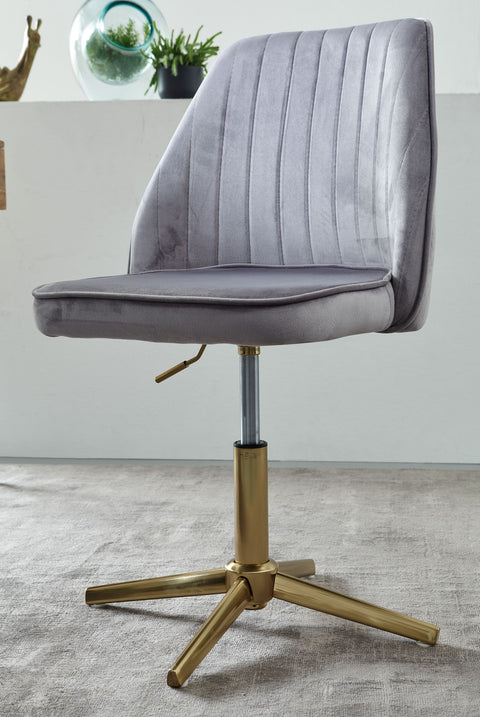 Rootz Swivel Desk Chair with Backrest - Height Adjustable Shell Chair - Rotatable Home Office Chair - Gray Velvet Design - 120 kg Capacity