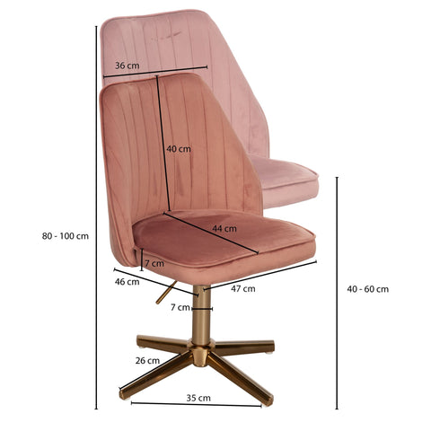 Rootz Swivel Desk Chair with Backrest - Height Adjustable Shell Chair - Rotatable Home Office Chair -  Pink Velvet Design - 120 kg Capacity