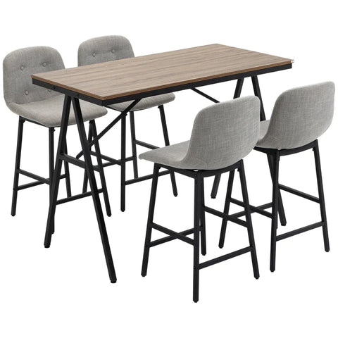 Rootz Bar Table - Bar Stools in Industrial Design - Button Stitching - Imitation Linen - Chipboard - Gray + Black - 120cm x 60cm x 91cm