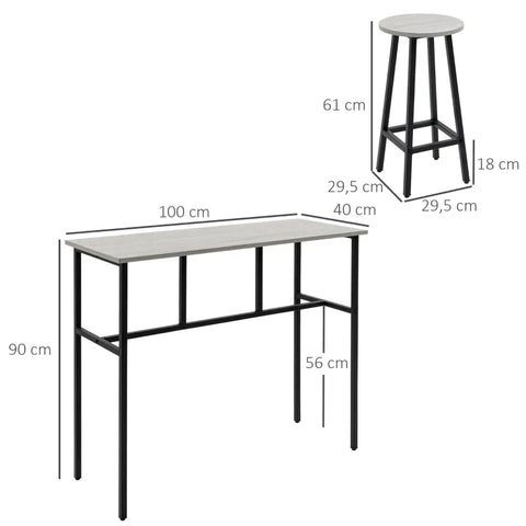 Rootz Industrial Bar Table Set - 6 Pieces - 2 Tables And 4 Bar Stools - Grey + Black - Chipboard - Steel - 100L x 40W x 90H cm