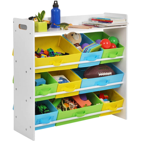 Rootz´s Toy organizer with 9 removable bins made of non-woven fabric - Storage space - Bookshelf - Storage cabinet - Toy organizer - Toy cabinet - Wooden frame - MDF - White