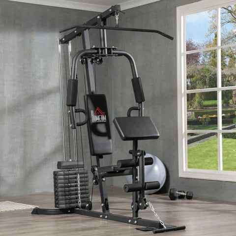 Rootz Multi-exercise Gym Station - 45 Kg Weight Block - Full Body Workout - Steel - Black - 180 x 108 x 200 cm