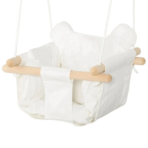 Rootz Baby Swing - Fabric Swing With Seat Cushion - Length-adjustable Ropes - Cotton - Creamy White - 40 x 40 x 180cm