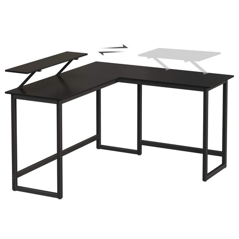 Rootz Corner Desk - L-Shaped Computer Desk with Movable Monitor Attachment - Desks- Home Office, Gaming - Black