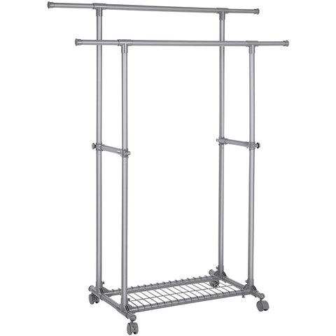 Rootz Clothes rack on wheels - Extendable coat rack with double rod - Mobile - Clothes racks - Max. load 70 kg - (87-150) x 52 x 166 cm - Grey