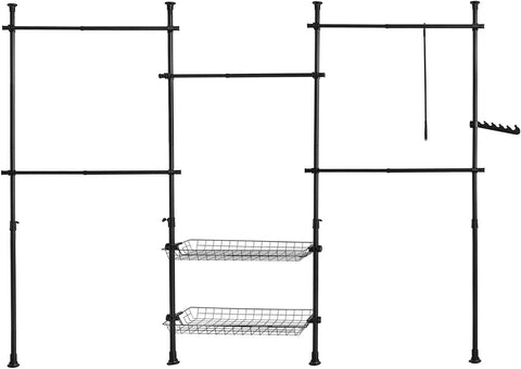 Rootz Adjustable Wardrobe Organizer - Clothes Shelf System Hanging Rail - Telescopic Storage Shelving