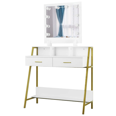 Rootz Dressing Table - Vanity Desk - Makeup Stand - Cosmetic Organizer - Beauty Station - Illuminated Console - Makeup Table - White - 90x153x40 cm