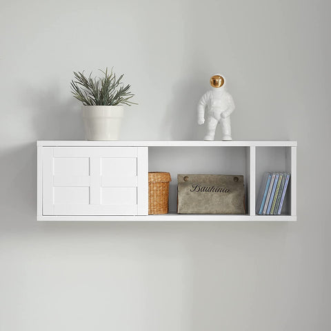 Rootz Floating Wall Shelf - Wall Storage Cabinet Unit with Sliding Doors - W75 x D20 x H23cm