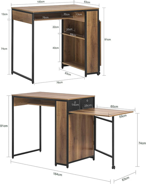 Rootz Bar Table with Extendable Table Top - Kitchen - Breakfast Bar Table - Coffee Bar with Foldable Worktop