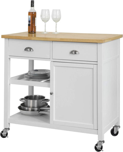Rootz Kitchen Storage Trolley - Serving Trolley - Kitchen Cabinet with Rubber Wood Worktop
