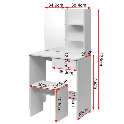 Rootz Dressing Table - Vanity Desk - Makeup Station - Beauty Counter - Cosmetic Organizer - Grooming Stand - Elegant Furniture - White - 40x138x75 cm