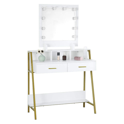 Rootz Dressing Table - Vanity Desk - Makeup Stand - Cosmetic Organizer - Beauty Station - Illuminated Console - Makeup Table - White - 90x153x40 cm