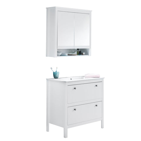 Rootz Bathroom Cabinet - Storage Unit - Washbasin Stand - Vanity - Bath Furniture - Cupboard - White Decor - 81 x 192 x 46 cm