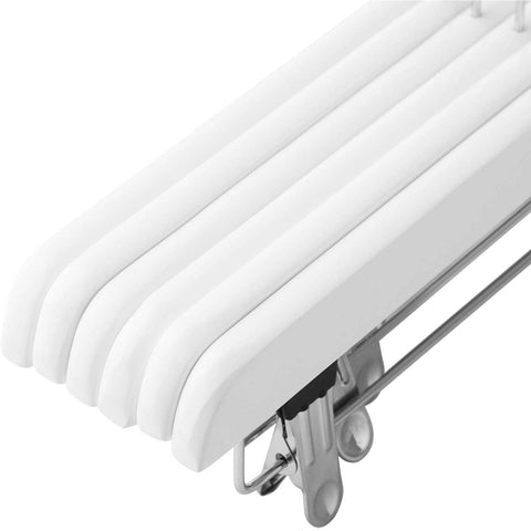 Rootz Clothes Hangers - Trouser Hangers - Set Of 8 - Solid Wood - Anti-Slip - Swivel Hook - Adjustable Clips - White - 35.5 x 1.1 x 16.2 cm