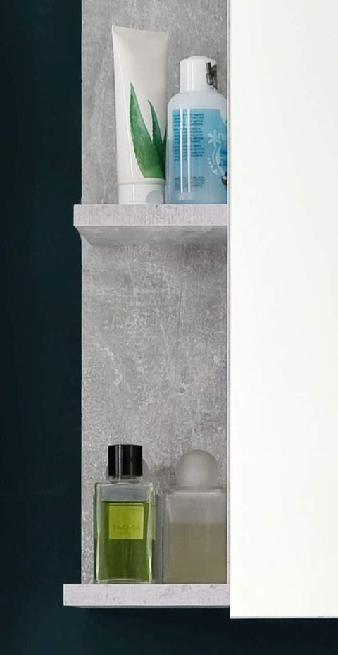 Rootz Lighted Mirror Cabinet - Reflective Storage - Illuminated Vanity - Lit Bathroom Unit - Wall Mirror Locker - Glowing Cabinet - Concrete Stone Melamine - 60x62x20cm