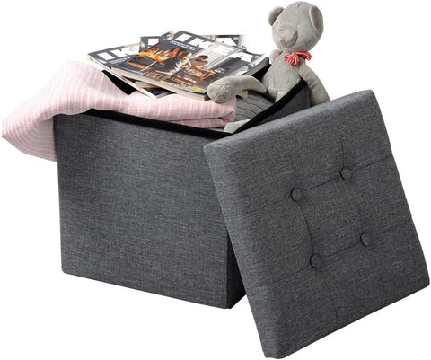 Rootz Storage Stool - Seating Bench - Ottoman - Footrest - Storage Box - Foldable Seat - Storage Cube - Dark Gray - 37.5x38x37.5 cm