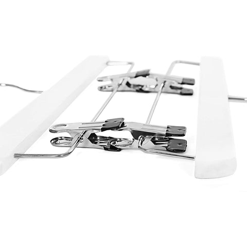 Rootz Clothes Hangers - Trouser Hangers - Set Of 8 - Solid Wood - Anti-Slip - Swivel Hook - Adjustable Clips - White - 35.5 x 1.1 x 16.2 cm
