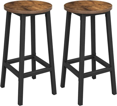 Rootz bar stool - Set of 2 round bar chairs - Kitchen chairs with sturdy steel frame - Height 65 cm - Industrial style - Vintage brown