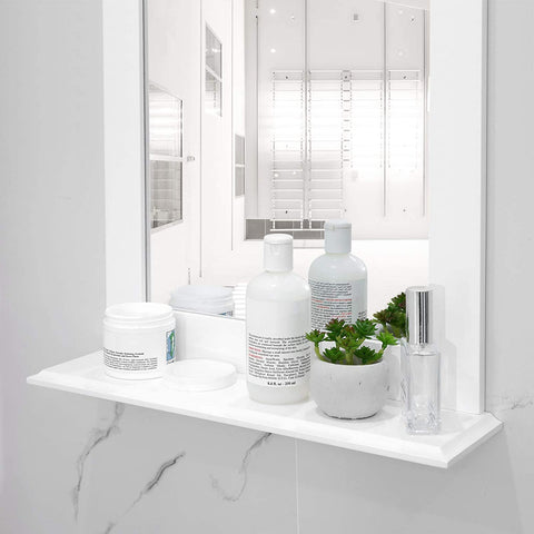 Rootz Wall mirror - Bathroom mirror with shelf - Wall mounted, Make-up mirror, for dressing table - 46 x 12 x 55 cm - Matt white