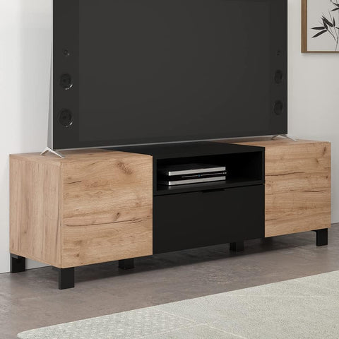 Rootz TV-Lowboard - Elegant Entertainment Stand - Media Console in Tobacco - Kraft Oak/Black - 144x47x40 cm