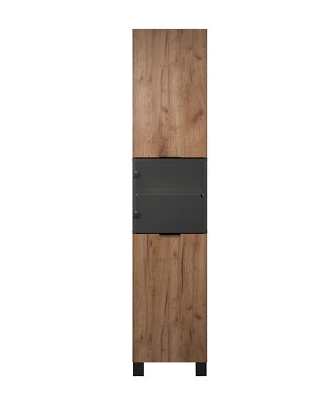 Rootz Stylish Display Cabinet - Showcase - Glass Cabinet in Tobacco Kraft - Oak/Black - 42x194x40 cm