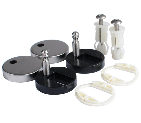 Rootz WC-Seat Fastening Set - Toilet Seat Hinge - Restroom Attachment - Lavatory Fixing Kit - Commode Bracket - Bathroom Fastener - Stainless Steel & Black - Refer to Images for Dimensions