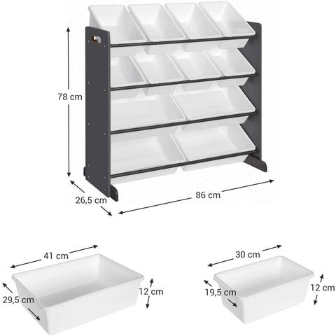 Rootz Children's room rack - Toy organizer - Storage rack - Dark gray / white - 86 x 26.5 x 78 cm