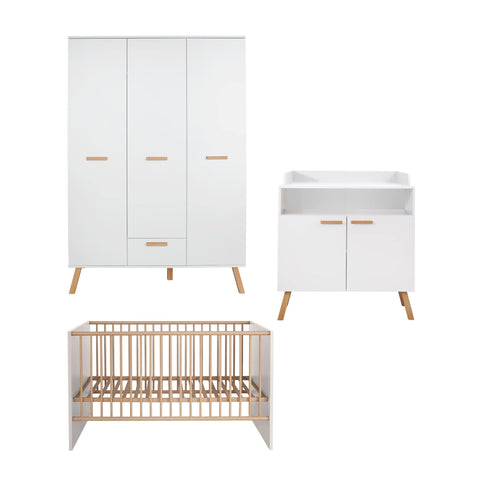 Rootz Baby Room Set - Nursery Collection - Infant Suite - Child's Furniture Set - Baby's Room Ensemble - Toddler Room Kit - White - Wardrobe 130x190x60 -  Cot 144x83x78 -  Changing Table 96x105x78 cm