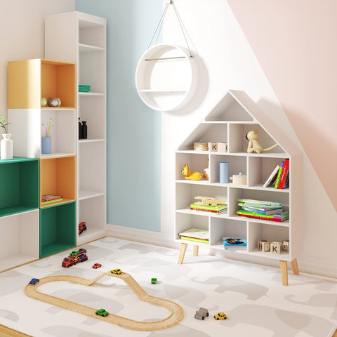 Rootz Children's Bookshelf - Kids' Shelving Unit - Tot's Bookcase - Youth's Storage Rack - Playroom Organizer - Child's Display Shelf - White - 33.9 x 20.9 x 4.3 inches