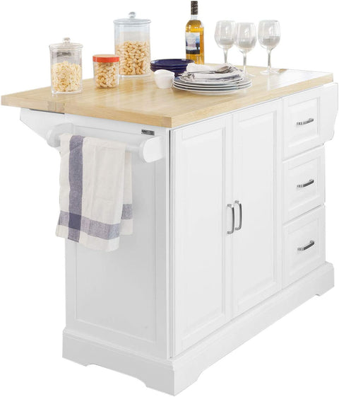 Rootz Extendable Kitchen Island Kitchen - Cabinet Sideboard Kitchen - Storage Trolley with Rubber Wood Worktop