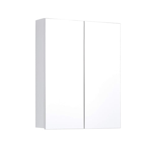 Rootz Bathroom Mirror Cabinet - Wall Storage - Reflective Unit - Vanity Organizer - Bath Fixture - Mirrored Chest - Washroom Cupboard - White High Gloss - 60 x 67 x 18 cm