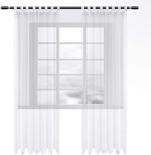 Rootz Sheer Voile Curtains - Drapes - Window Coverings - Panels - Window Dressings - Curtain Sets - Blinds - White - 140x145 cm