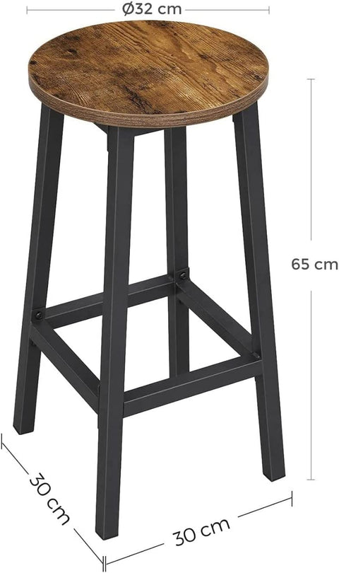 Rootz bar stool - Set of 2 round bar chairs - Kitchen chairs with sturdy steel frame - Height 65 cm - Industrial style - Vintage brown