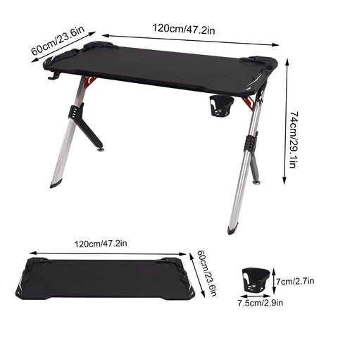 Rootz Gaming Desk - Gamer Table - PC Workstation - Computer Stand - Play Console - Gaming Station - Tech Bench - Black - 50.4 x 25.8 x 6.9 inches