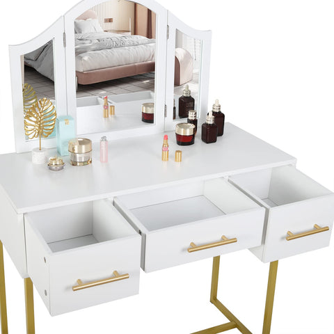 Rootz Dressing Table - Vanity Desk - Cosmetic Station - Makeup Stand - Beauty Organizer - Glamour Furniture - White - 90.2x125.5x40.2cm