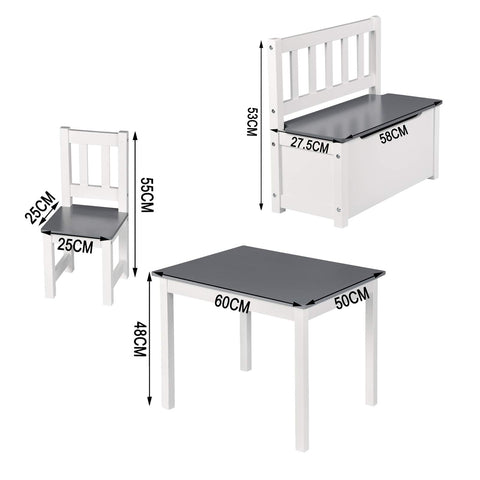 Rootz Children's Seating Group - Kids Furniture Set - Playroom Ensemble - Toddler Table & Chairs - Youth Bench - Activity Area - Gray+White - 60x48x50cm, 25x55x25cm, 58x53x27.5cm