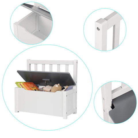 Rootz Children's Storage Bench - Kids' Toy Box - Seating Chest - Playroom Organizer - Furniture Storage - Toy Holder - Gray+white - 58x26x53cm