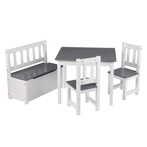 Rootz Children's Seating Group - Kids Furniture Set - Playroom Ensemble - Toddler Table & Chairs - Youth Bench - Activity Area - Gray+White - 60x48x50cm, 25x55x25cm, 58x53x27.5cm